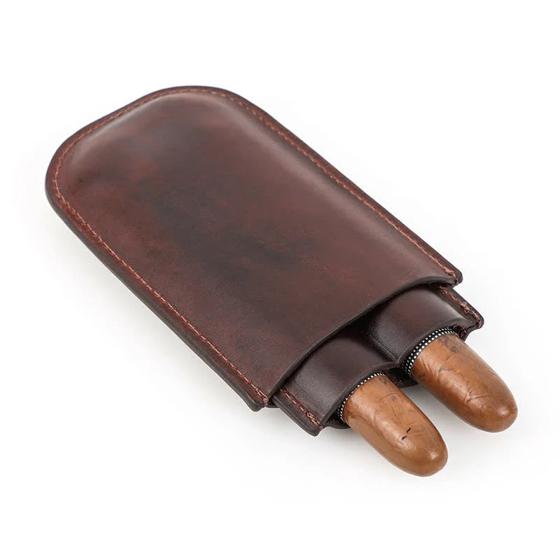 Étui Cigare 2 Compartiments en Cuir – Le Noyer