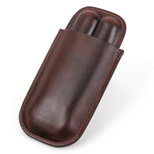 Étui Cigare 2 Compartiments en Cuir – Le Noyer